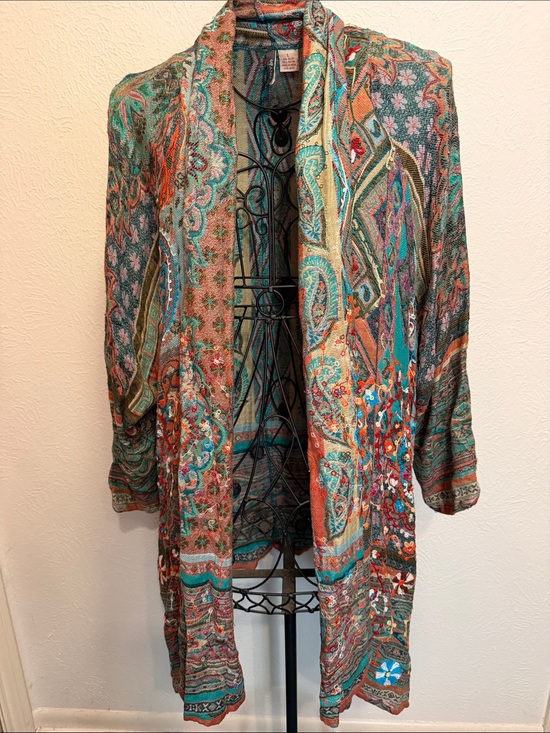 Anu Sweaters - 🏆🏆🏆BOGOHO🏆🏆🏆Anu Boho Paisley Open-Front Cardigan in Teal & Rust-Large